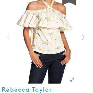 Rebecca Taylor Pink Floral‎ Ruffle Halter Top